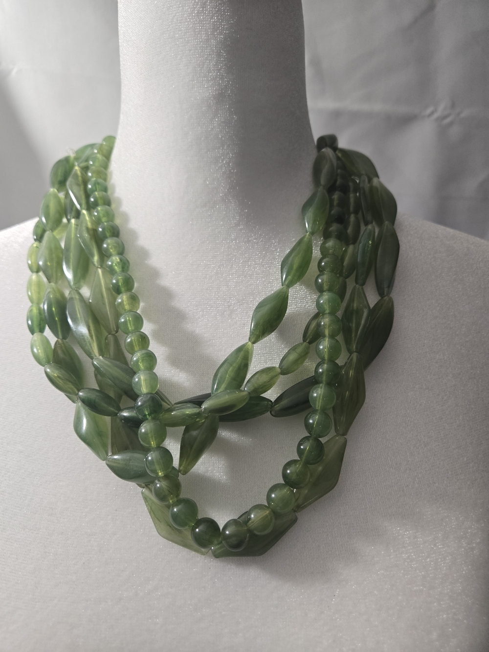 Multi-Strand Green Beaded Necklace